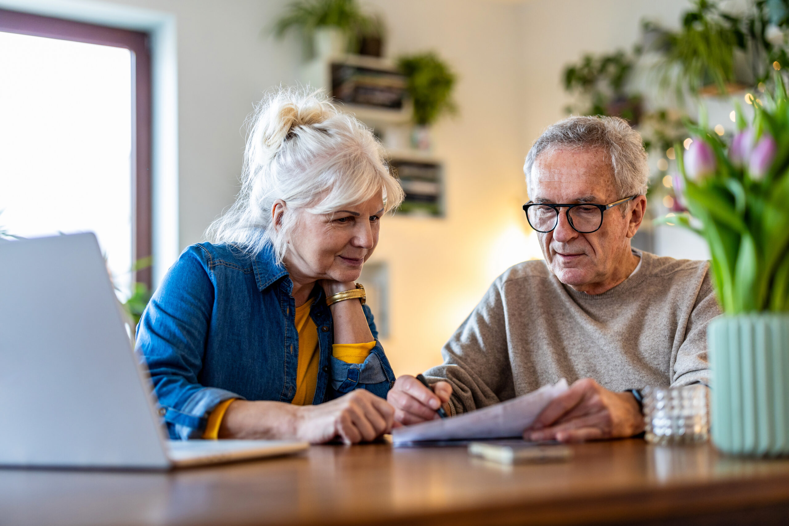 Older couple discussing finances